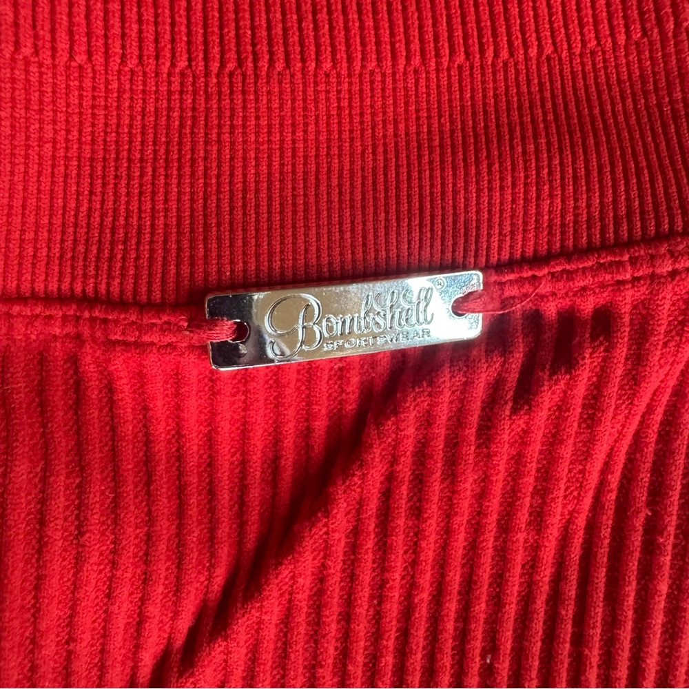 Bombshell Sportswear Red Ribbed Leggings - Picture 3 of 5